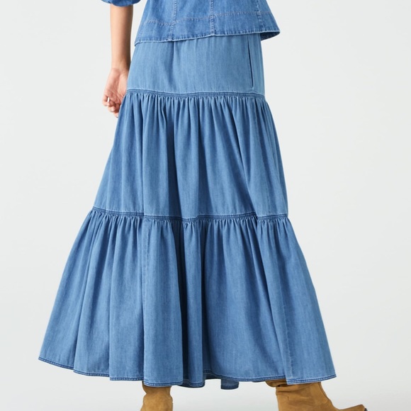 Zara denim ruffled skirt maxi Bloggers favorite - Picture 4 of 7